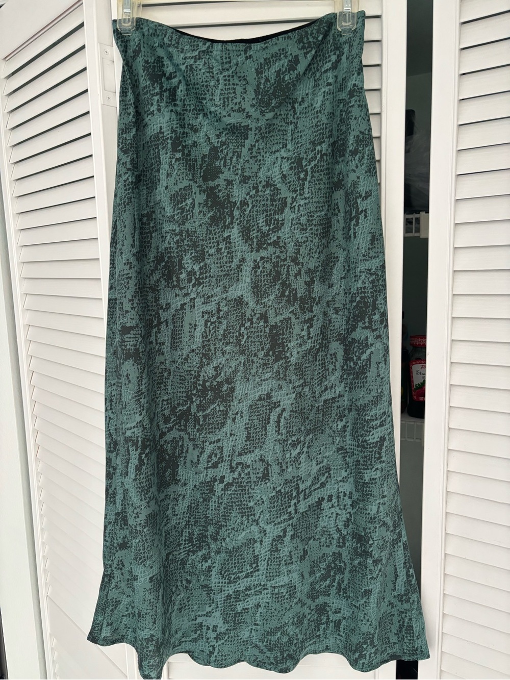 a new day Teal and Black Patterned Midi Skirt